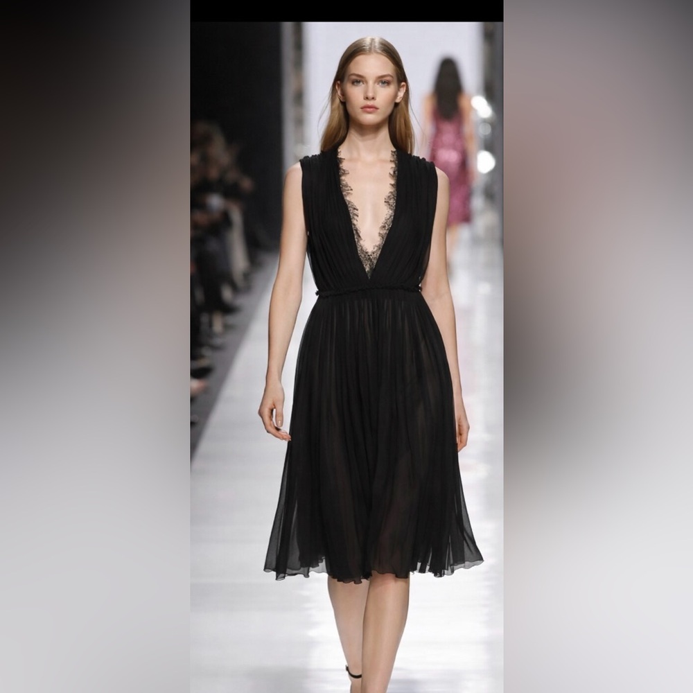NWT Gucci Black Lace-Trimmed Midi Dress